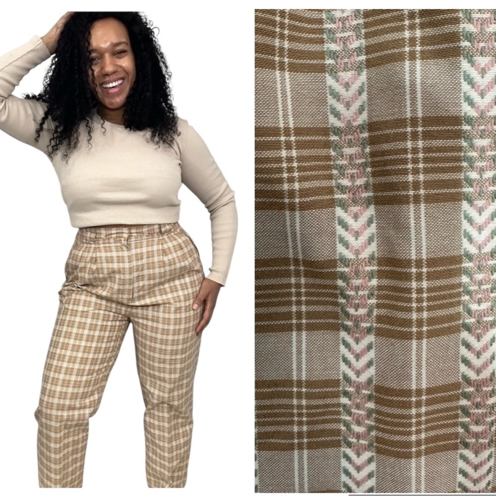 Vintage Cottagecore Tan High Waist Floral Trousers Feminine Pants Retro Romantic - Picture 1 of 17